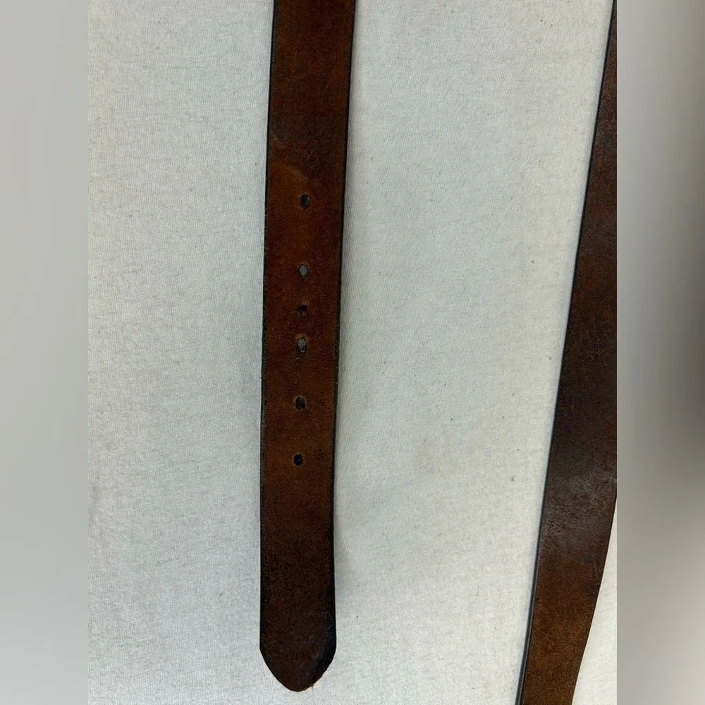 Vintage Brown Leather Belt with Brass Buckle Braided Accent Size 36/38 Mens